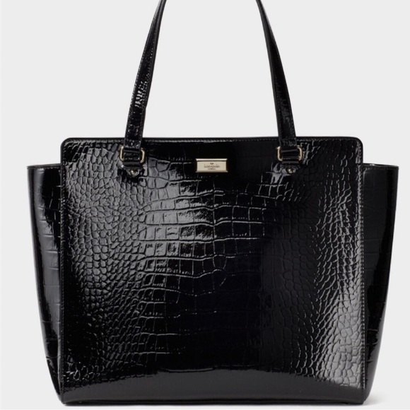 Kate Spade Elissa Bristol Large Black Croc Tote Bag - Like New with No Flaws! ♠️ - Picture 2 of 12